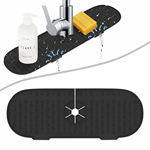 RYHX Tapis de robinet en silicone anti-éclaboussures pour évier de cuisine Tapis de séchage pour protéger les cuisines et les salles de bain Noir Cover