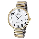 Blekon Collections New Super Large Face Stretch Band Japanese Movement PC21J Fashion Watch (Two-Tone