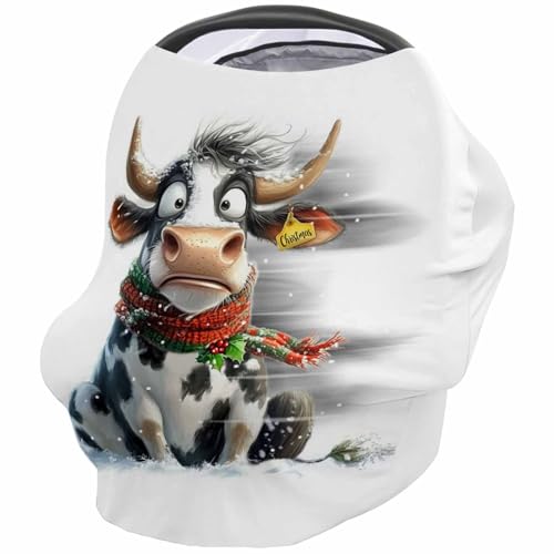 Nursing Cover for Breastfeeding Scarf, Christmas Cute Cow Scarf Baby Car Covers Super Soft Multi Use for Canopy Shopping Cart Cover Blanket Stroller Cover