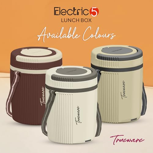 Image of Tureware Electric 5 PU Insulated 304 Grade Stainless Steel 5 Container 450ml Each Thermoware Electric Lunch Box for Man & Women Reheat Food|Convenience case or Power Cord|Inbuilt Thermostat