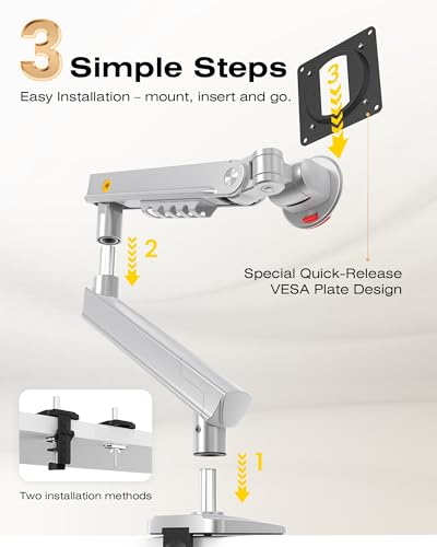 Image of NB Single Computer Monitor Mount, Monitor Stand fits up to 32 Inch, Mechanical Spring Monitor Arm, VESA 75 /100 mm, Model-A5 (Sliver)