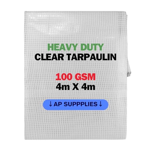 4m x 4m Clear Tarpaulin - 100gsm Thick - 13 ft x 13 ft Quality Waterproof Tarpaulin Sheet Cover Perfect for Your Garden and Home Needs