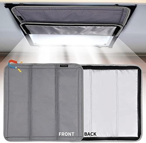 RVINGPRO Magnetic RV Window Shade 16"x16", Double-Side Foldable RV Vent Blackout Shade, Reflective RV Skylight Shade Cover for Inside Camper, with Storage Bag & Velcro, Sliver Grey