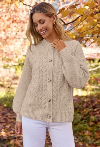 MEROKEETY Cardigan Sweaters for Women Fall Long Sleeve Cable Knit Button Open Front Casual Outerwear Coat2