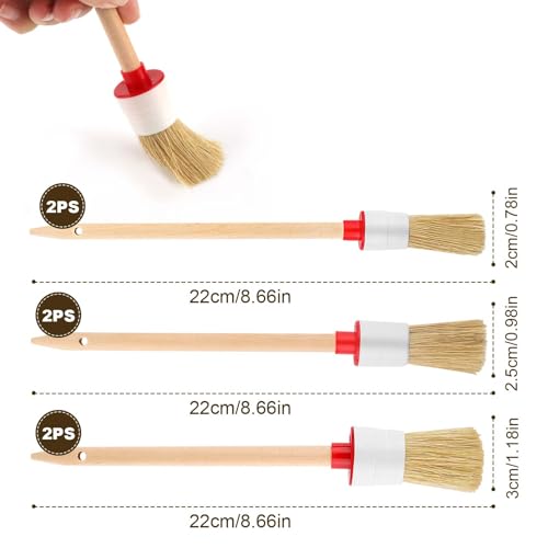 6 Stück Borstenpinsel Rundpinsel Set, Pinsel Rund 20mm/25mm/30mm Professionelles Naturholz Rundpinsel Ringpinsel Set Wachspinsel zum Streichen von Wänden und Möbeln für den Hausgebrauch