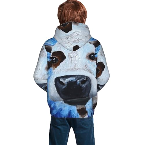 White Cow On Blue Oil Painting Kid Hoodies Boys Sweatshirts Girls Pullover with Pocket4