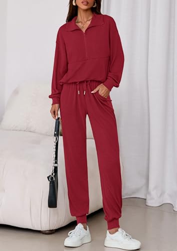PRETTYGARDEN Women's Fall 2 Piece Lounge Sets Zip Up Sweatshirt Jogger Pants Sweat Track Suits Travel Outfit Winter Clothing