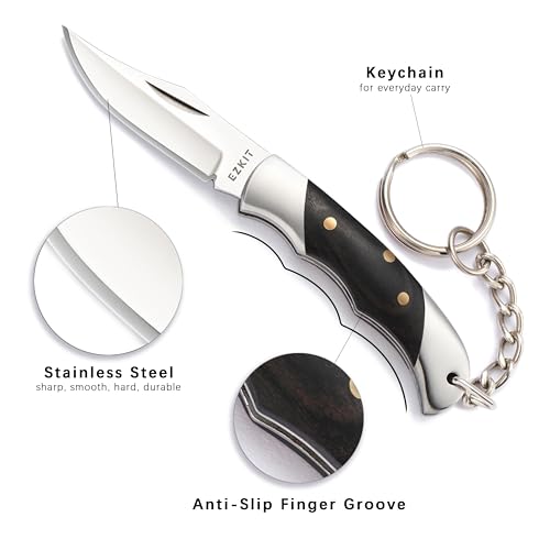 Image of Small Pocket Knife, EDC Knife with Stainless Steel and Wood Handle, Small Folding Knife, Blade Length1.5in