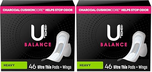Image of U by Kotex Balance Ultra Thin Pads with Wings, Heavy Absorbency, 46 Count (Packaging May Vary) (Pack of 2)