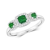 Elegant 9ct White Gold Ladies Trilogy Diamond Ring Brilliant Cut 0.15 Carat H-I - I1 with Emerald WJS2219RSL