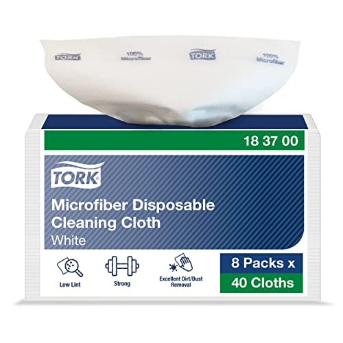 Tork Mikrofaser Einweg Reinigungstücher Weiß mit blauem Druck, Zur trockenen und nassen Verwendung, 8 × 40 Tücher, 183700