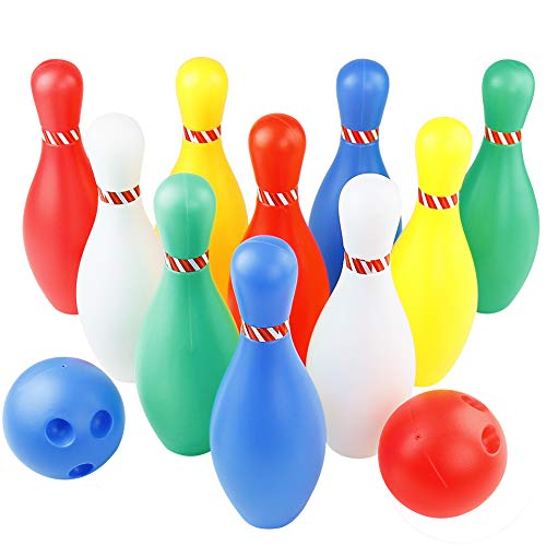 Kids Bowling Set 10 Pins 2 Balls Plastic Ball Indoor Sport Games Party