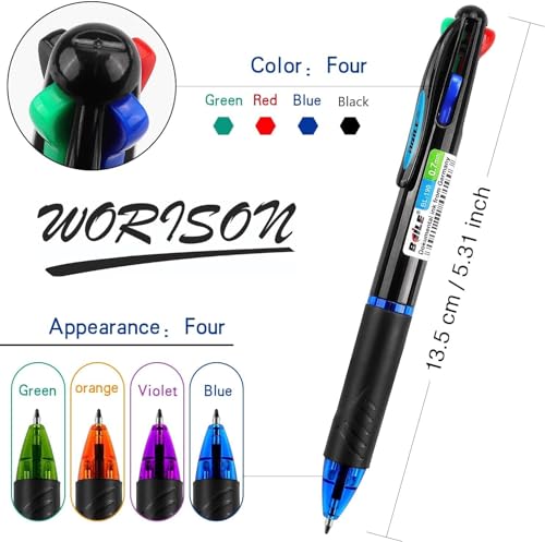 Image of worison Baile 2 Pc Multicolor Ballpoint Pens 4-In-1, 0.7Mm Colored Retractable Ballpoint