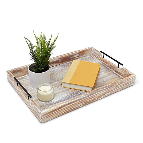 Premium Ottoman Serving Tray - Farmhouse Coffee Table Decor - Decorative Rustic Trays