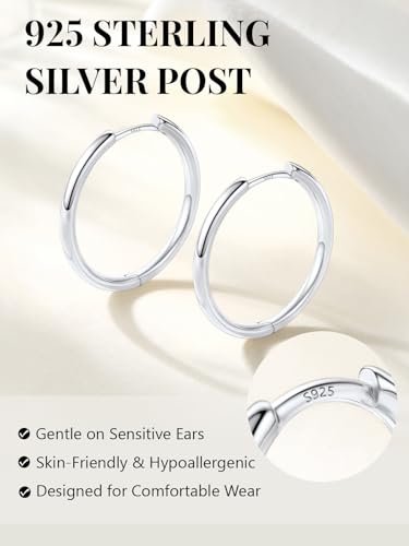 Image of Silvora 14K Gold Plated Huggie Hoop Earrings for Women, Small Sterling Silver Hoops, Hypoallergenic Cartilage Earrings for Sensitive Ears 8 /10 /12 /14 /16 /18 /20MM