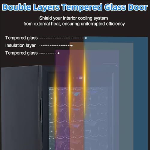 Image of Garvee Wine Cooler Refrigerator, Freestanding Compressor Wine Cellar, Compact Design, Single Glass Door, 32 Bottles, Digital LED Touch Control 41℉-64℉, for Red, White, Champagne or Sparkling Wine