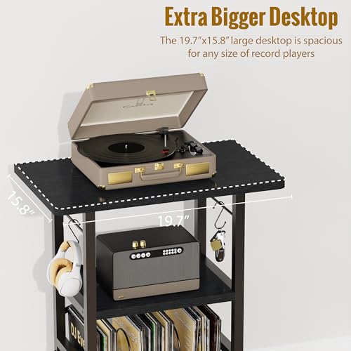 YAKANJ Record Player Stand with Vinyl Storage and Extended Desktop, Black #TOP30