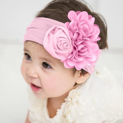 Image of SYGA Baby Rose Flower Stretchable Headband With Uv Protection Cat Type Sunglasses Stylish Combo For Toddlers And Kids (Pink)