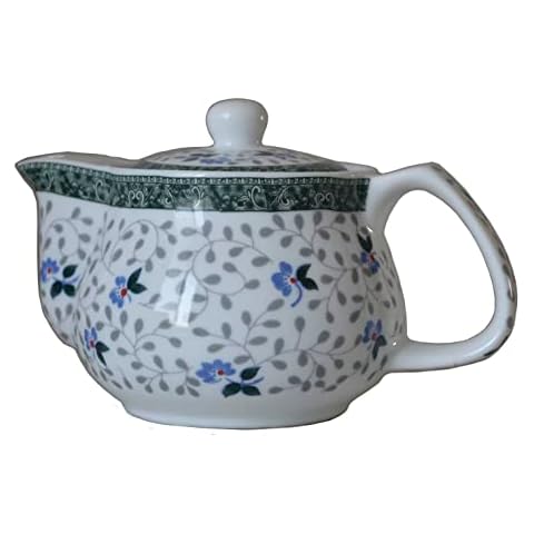 Small Porcelain Teapot, 9oz Tea Pot with Stainless Steel Filter Removable (Flower) Cover