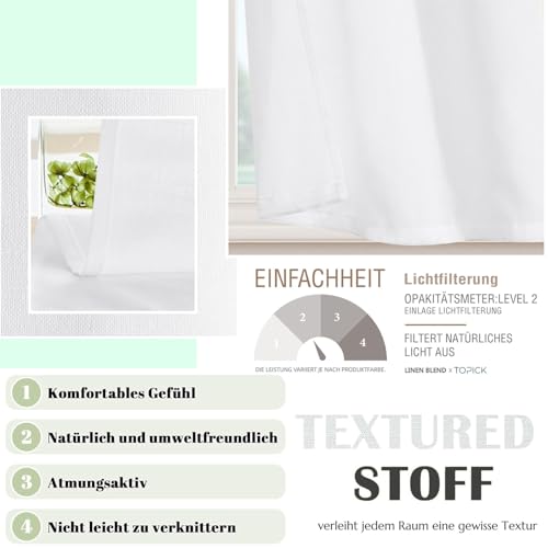 Miniatura 4 de Qhklew 2 Piezas Cortinas Cortas, Visillos Cortas Para Ventanas, Cortinas Dormitorio Cortas Cortinas Blancas Con Aspecto De Lino Para Ventanas Pequeñas, Media Cortina Opaca, 65x60 Cm