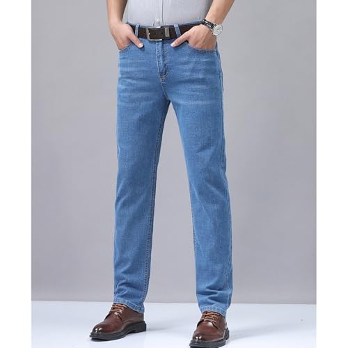 Men's Classic Relaxed Fit Jean Lightweight Straight Leg Washed Denim Jeans Retro Distressed Loose Fit Jean Pants