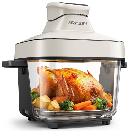 Image of AIRMSEN 6.3 QT Glass Air Fryer Non-Toxic, 4 Presets & Manual Control, 105–400℉ Precise Heat, 95% Less Oil, Auto-Pause & Resume, Microwave & Dishwasher Safe Glass Container for Family Meals