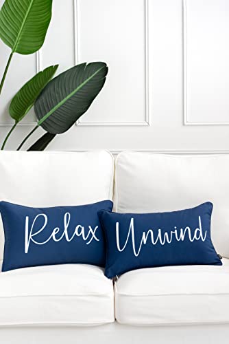 Hofdeco Porch Patio Indoor Outdoor Lumbar Pillow Cover Only For Backyard, Couch, Sofa, Navy Blue Relax Unwind, 12X20, Set 03-0411-D 0 #TOP3