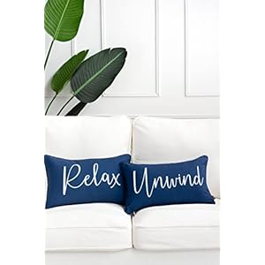 Hofdeco Porch Patio Indoor Outdoor Lumbar Pillow Cover ONLY for Backyard, Couch, Sofa, Navy Blue Relax Unwind, 12x20, Set 03-0411-D 0 Hofdeco Porch Patio Indoor Outdoor Lumbar Pillow Cover ONLY for Backyard Couch Sofa Navy Blue Relax Unwind 12×20 Set 03 0411 D 0
