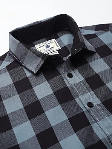 Image of Dennis Lingo Men's Cotton Box Checkered Slim Fit Casual Shirt with Chest Pocket, Full Sleeve Shirt for Formal & Casual Wear