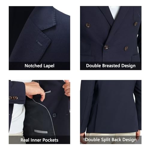 Mens Blazer Jacket Slim Fit Knit Double Breasted Casual Blazer Men 1 Button Notched Business Mens Sport Coat4