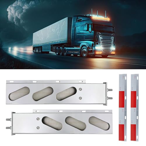 Image of Stainless Steel Mud Flap Hanger Set, 2.5 inch Bolt Spring, 2-1 /2 inch Bolt Spacing 30 inch Length Rear Bar with Oval Light Cutouts, Loaded with Aluminum Reflective Tapes for Semi Trucks