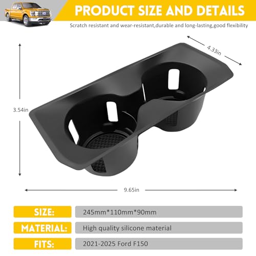JTYZSM Cup Holder for 2021-2026 Ford F150 Center Console Cup Holder Insert Silicone Cupholder Coaster Liner for 2021 2022 2023 2024 2025 2026 F-150 Truck Accessories Black(Fit Bucket Seat Only) by JTYZSM - Used condition - Image 8
