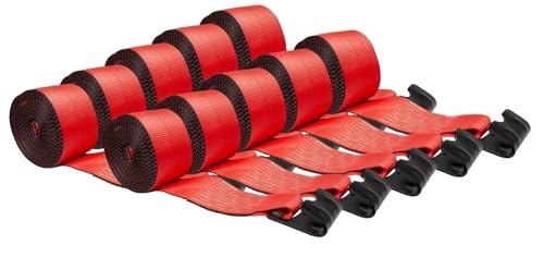 Mytee 4" x 30' Red Winch Straps with Flat Hooks, 5400 lb WLL (10 Pack)