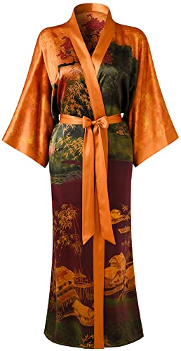 Ledamon Women's 100% Silk Kimono Long Robe - Classic Colors and Prints