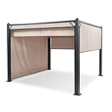 Blumfeldt Pergola Impermeable con Techo Retráctil, Cenador Estable con Laterales Metálica con Estructura de Aluminio y protección UV, Carpa Jardín, Techo Exterior y Laterales de Poliéster 3x3 m