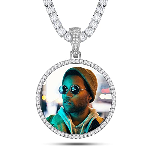 Yimeraire Photo Necklace Customized Picture 925 Sterling Silver Picture Pendant For Men Iced Out Custom Picture Necklace Personalized Photo Chains Image Chram Memory Pendant #TOP5