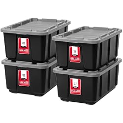 1 of IRIS USA 4-Pack 27 Gal Heavy Duty Storage Tote Bins with Lids, Gray | Large-capacity design handles moving, garage storage and bulky equipment, Stackable shape maximizes available space