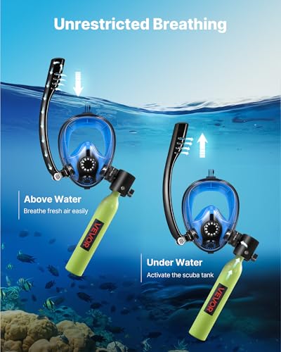 VEVOR Mini-Tauchflasche 0,5 L, Tragbare Lungenflasche für Unterwasseratmung, Wiederverwendbare Sauerstoffflasche für bis zu 10 Minuten Tauchzeit, Tauchausrüstung mit Maske & Pumpe