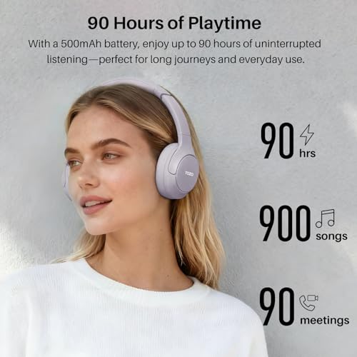 Image of TOZO HT3 Hybrid Noise Cancelling Headphones, 90H Battery Life Wireless Over Ear Bluetooth 6.0 Foldable Headset, AI Voice Assistant with 5 Mics, Connect 2 Devices & Hi-Res Sound, 32 Audio EQ, with Case