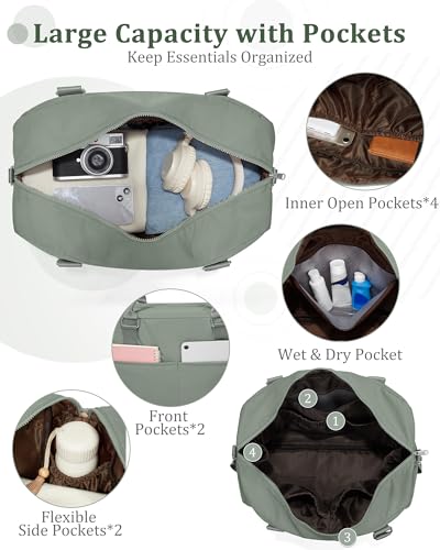 Image of Gym Bag for Women,Travel Duffle Bag for Travel with Wet Pocket Weekender Overnight Carry On Tote Bag Luggage Bag with Trolley Sleeve Personal Item Travel Bag Hospital Diaper Bag Green
