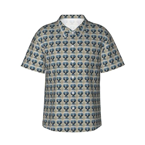 Chemise hawaïenne en tissu respirant bleu imprimé pois et caniche