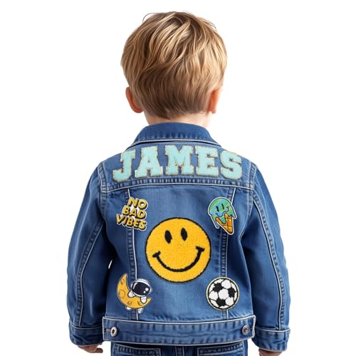 Kids Denim Jacket with Names - Custom Name Jeans Jacket for 1-8 Year Old Boys Girls - Spring&Fall Long Sleeve Outwear Toddlers Boys Girls Clothes - Personalized Birthday Easter Gifts