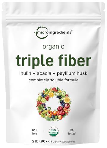 Micro Ingredients Organic Triple Fiber Powder, 2lb | Natural Prebiotic to Support Digestive & Gut Health | Soluble, Easily Digestible | Unflavored, Vegan