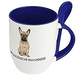 digital print Hundetasse Französische Bulldogge - Löffel-Tasse mit Hundebild Französische Bulldogge - Becher, Kaffeetasse, Kaffeebecher, Mug - Blau