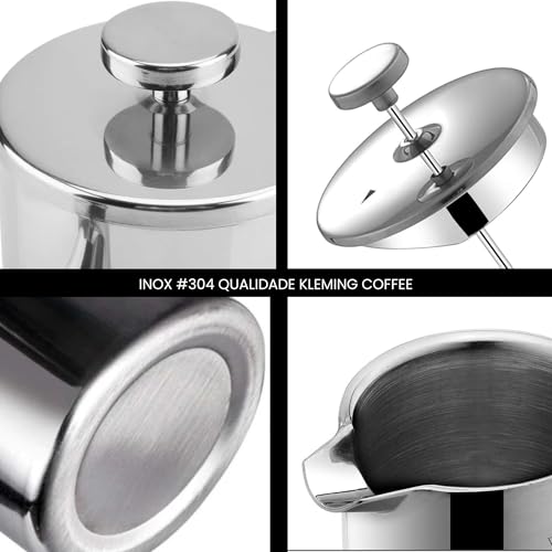 KLEMING COFFEE | Cafeteira de Prensa Francesa com Parede Dupla em Aço Inoxidável, 700 ml, Térmica, 6