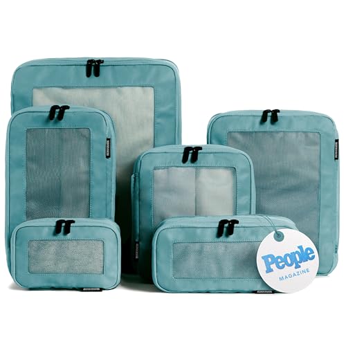 Image of Aerotrunk Compression Packing Cubes for Travel - Luggage Organizer Bags - Double Zipper Packing Cubes for Suitcases (6-Pack, Teal)