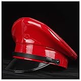 LI-MING-Y-MZ, Damen Unisex Fashion Steampunk Hut Metallic Lack Leder für Männer Papa Deutschland Offizier Kappe Armee Hut Kortikale Polizei Kappe Cosplay Halloween Hut (Farbe: Rot, Größe: 57 cm)