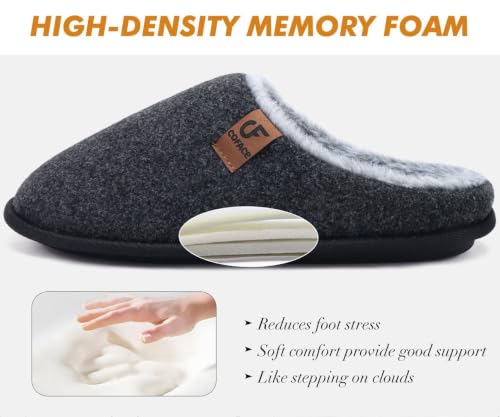 Image of COFACE Mens Cozy Memory Foam Scuff Slippers Warm Slip On House Shoes | Casual, Lightweight,Soft Cushion, Indoor /Outdoor Sandal Slipper With Arch Support, Faux Fur Lining, Rubber Sole Size 7-15