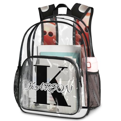 Personalized Bowling Ball Clear Backpack Custom Transparent Backpacks with Name