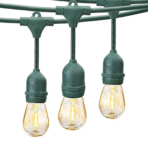 SUPERDANNY 52FT LED Outdoor String Lights UL Certified Commercial Grade Waterproof 30pcs Zip Ties 26 Edison Bulbs (2 Spare) for Patio Gazebo Porch Wedding Party Glass Bulb Dark Green Cable